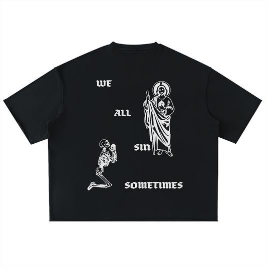 We All Sin Oversized Washed Half Sleeve T-Shirt